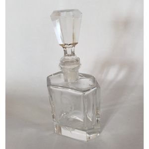 Lovely Vintage Glass Decanter with Stopper Etched Florals on Front